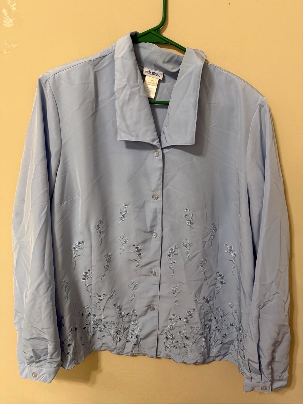 Vicki Wayne vintage grandmacore cottage Light Blue Embroidered blouse 18 plus